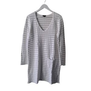 Talbots Ivory Sheer & Textured Striped Vneck Long Sleeve Sheath Dress - Size M